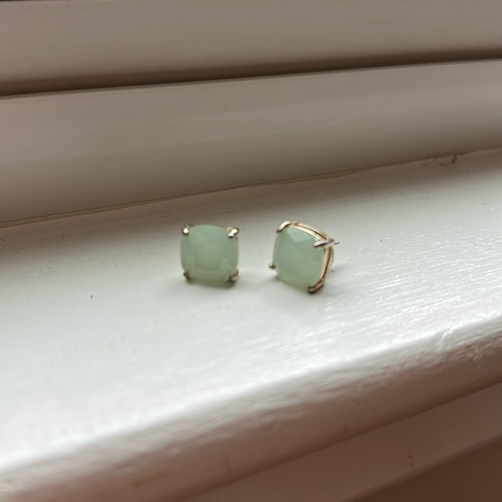 Elegant Silver and Green Stud Earrings